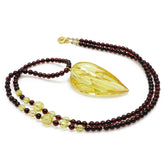 Lemon Amber Wave Pendant Beaded Necklace - Amber Alex Jewelry
